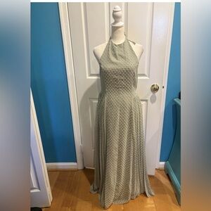 ASOS DESIGN fluffy dobby halter  pleat panel maxi  dress sz 8  gray prom